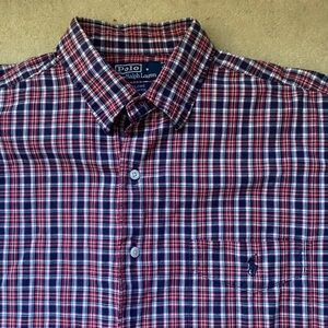 Ralph Lauren Marlowe Red Blue Plaid Pony Logo Long Sleeve Button Up Shirt Size L